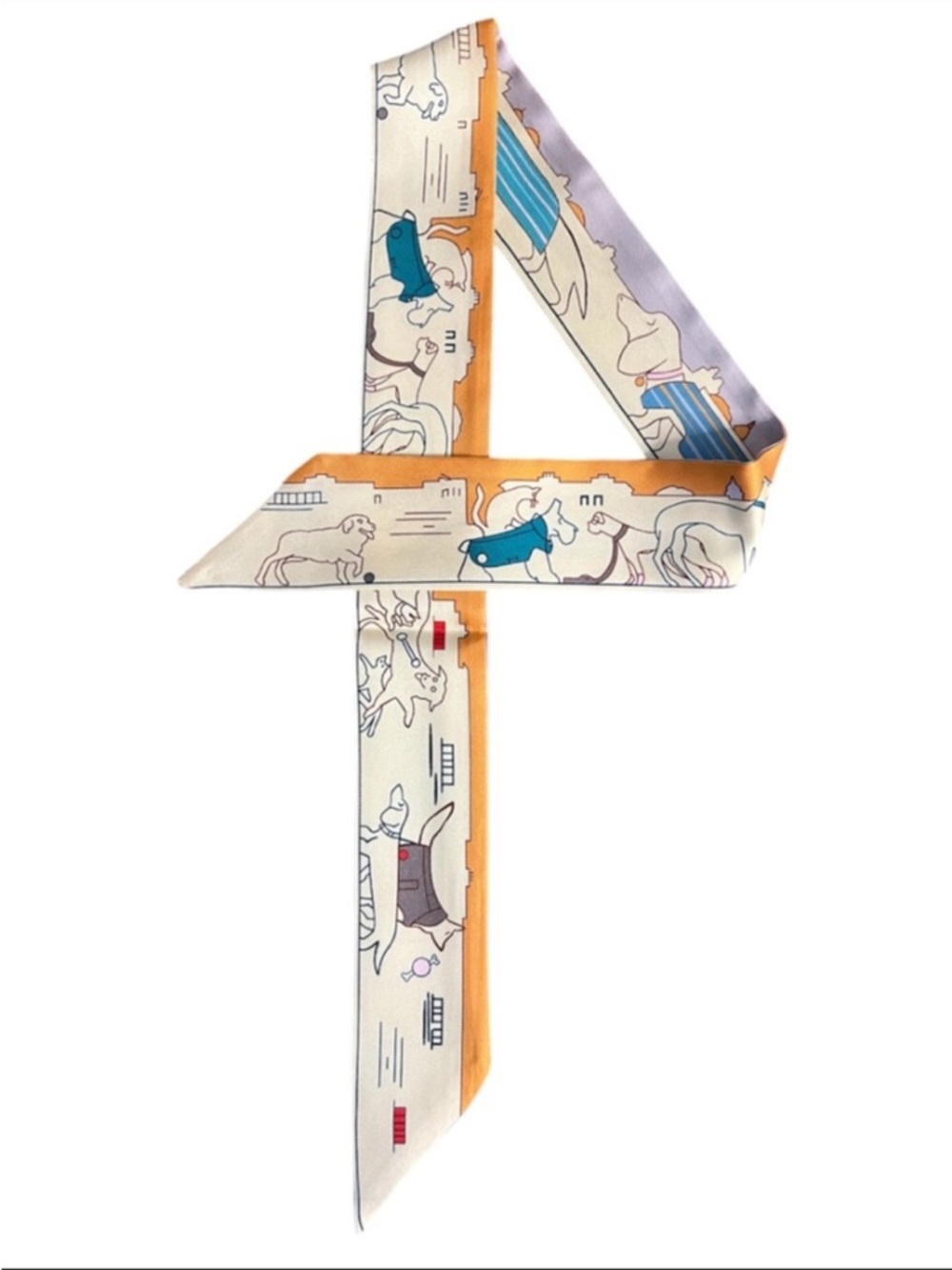 🐶HERMES Twilly Dog Print Puppy 🐾 Parisian Purse 👜 Scarf Charm Tie Detail - Picture 2 of 2